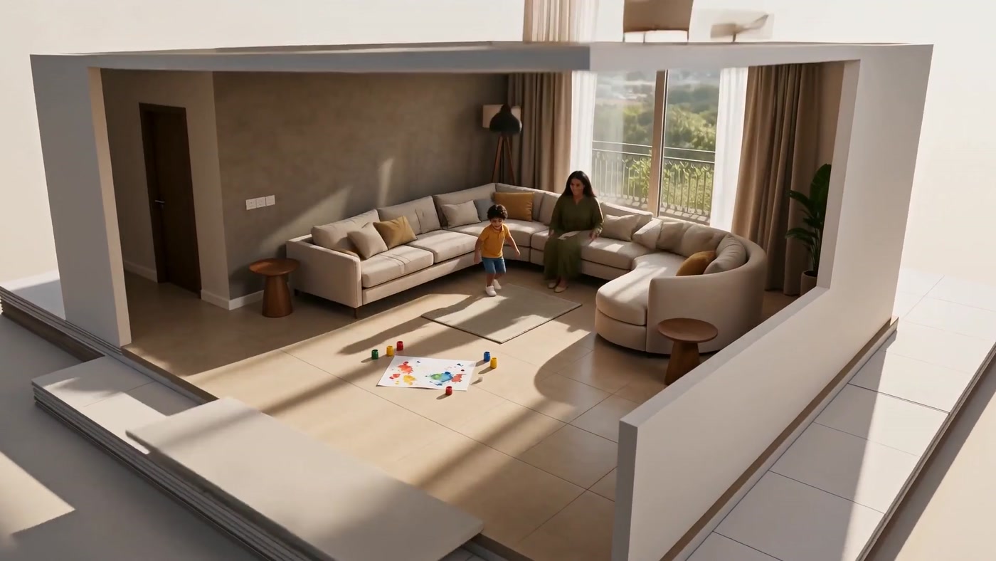 In Your Home — THE MODEL — DAY, WALLS CUT AWAY